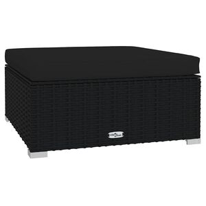 vidaXL Garden Footrest with Cushion Black 70x70x30 cm Poly Rattan