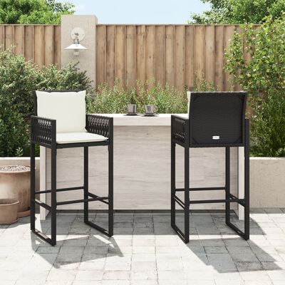 vidaXL Garden Bar Stools with Cushions 2 pcs Black Poly Rattan, black vidaXL Garden Bar Stools with Cushions 2 pcs Black Poly Rattan