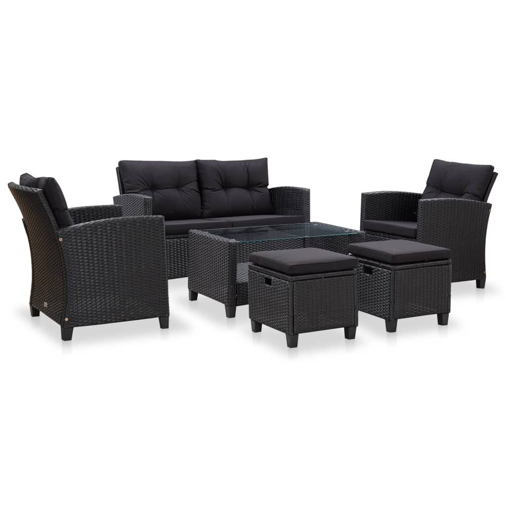 vidaXL 6 Piece Garden Sofa Set with Cushions Poly Rattan Black
