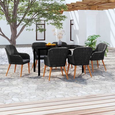 vidaXL 7 Piece Garden Dining Set with Cushions Black