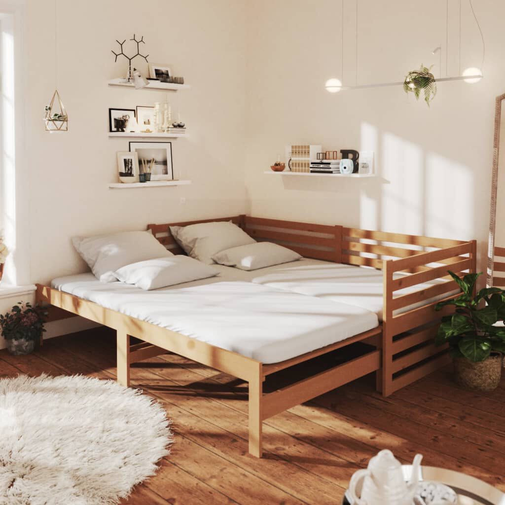 vidaXL Pull-out Day Bed without Mattress Honey Brown 2x(90x200)cm