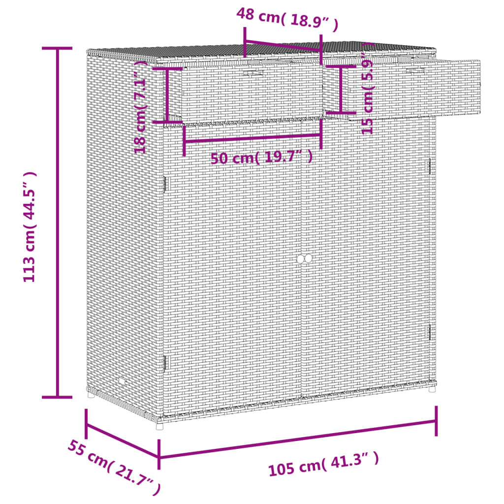 vidaXL Garden Storage Cabinet Grey 105x55x113 cm Poly Rattan
