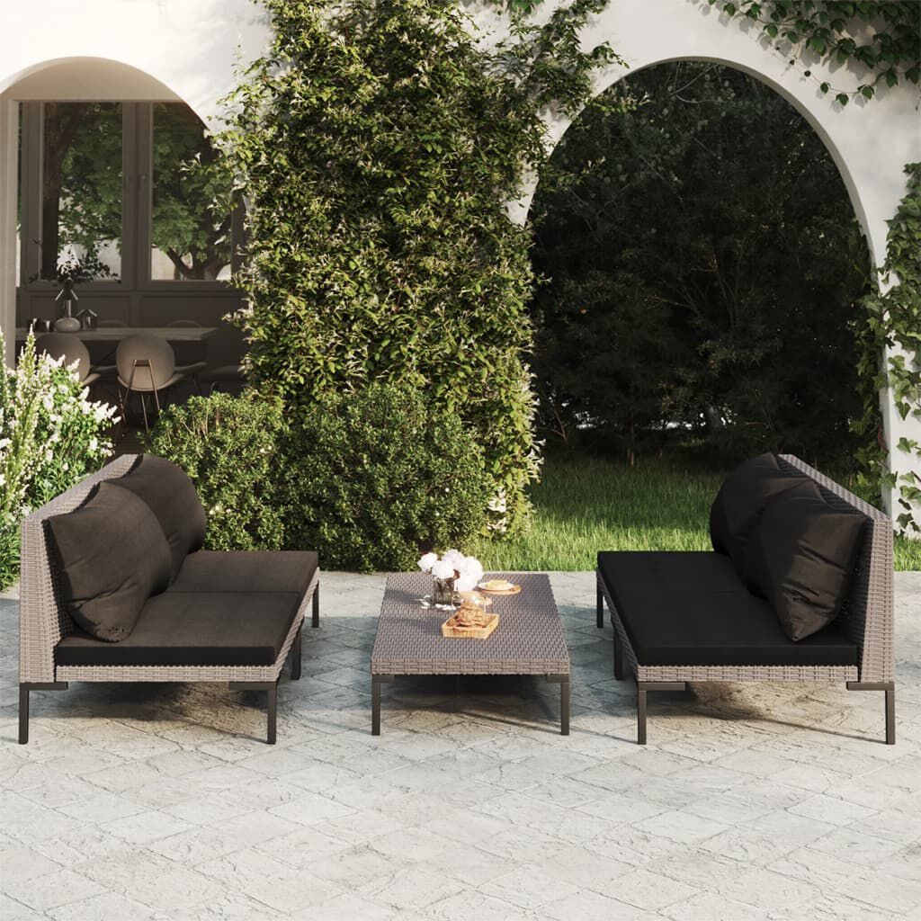 vidaXL 5 Piece Garden Lounge Set with Cushions Poly Rattan Dark Grey