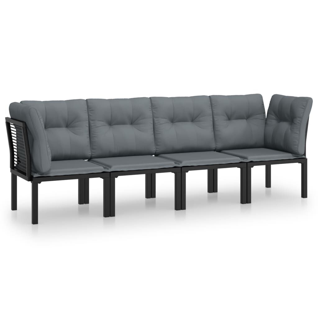 vidaXL 4 Piece Garden Lounge Set Black and Grey Poly Rattan
