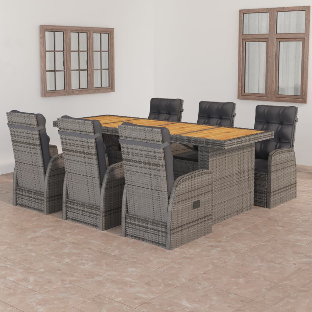 vidaXL 7 Piece Outdoor Dining Set with Cushions Poly Rattan Grey