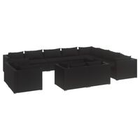 vidaXL 12 Piece Garden Lounge Set with Cushions Black Poly Rattan