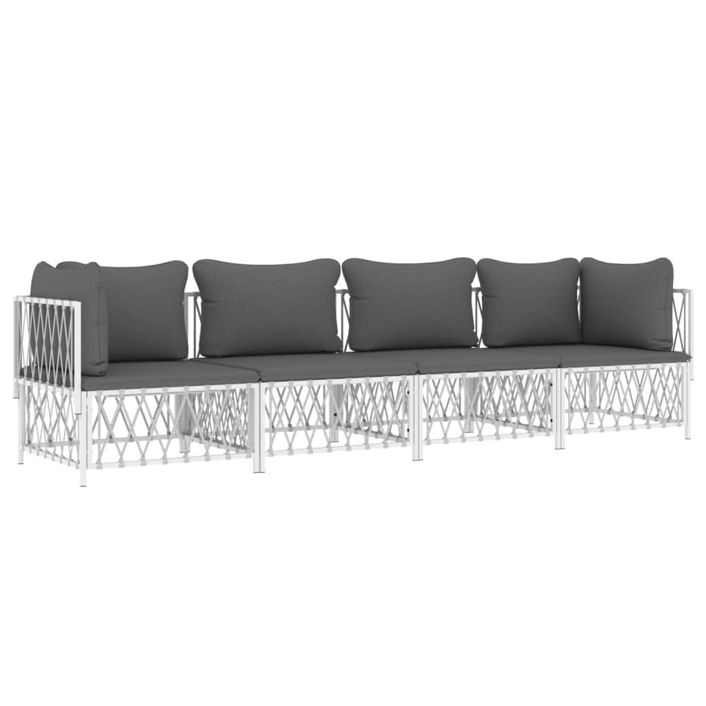 vidaXL 4 Piece Garden Lounge Set with Cushions White Steel