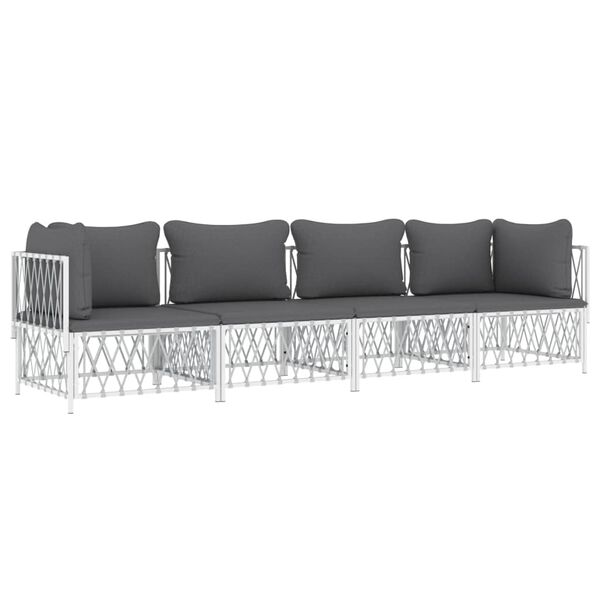 vidaXL 4 Piece Garden Lounge Set with Cushions White Steel