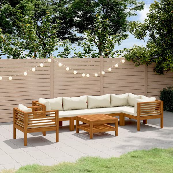vidaXL 7 Piece Garden Lounge Set with Cream Cushion Solid Acacia Wood