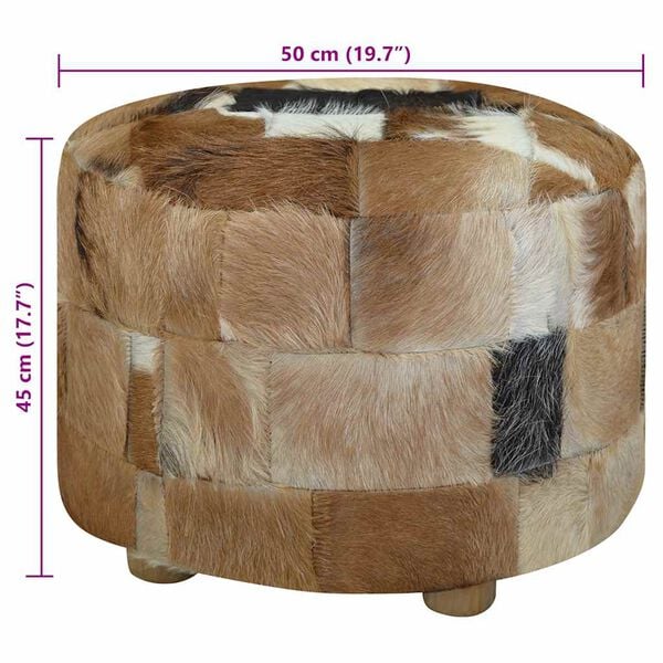 vidaXL Pouffe Goatskin Leather Round 50x50x45 cm