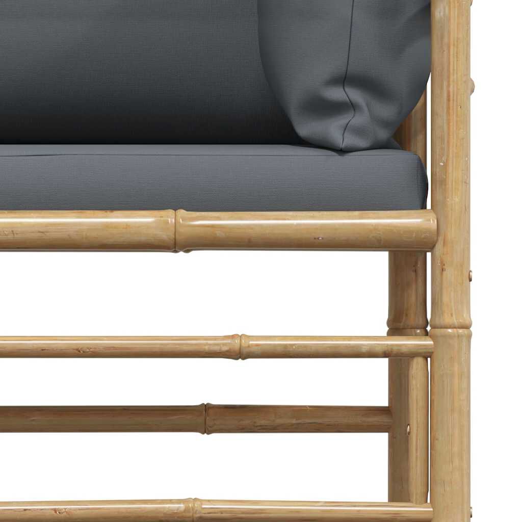 vidaXL Garden Corner Sofa with Dark Grey Cushions Bamboo