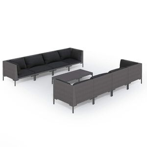 vidaXL 9 Piece Garden Lounge Set with Cushions Poly Rattan Dark Grey