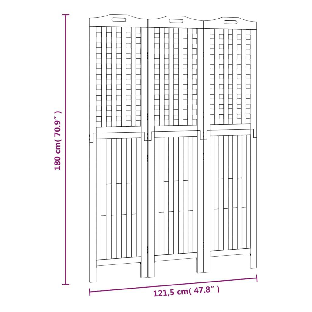 vidaXL 3-Panel Room Divider 121.5x2x180 cm Solid Wood Acacia