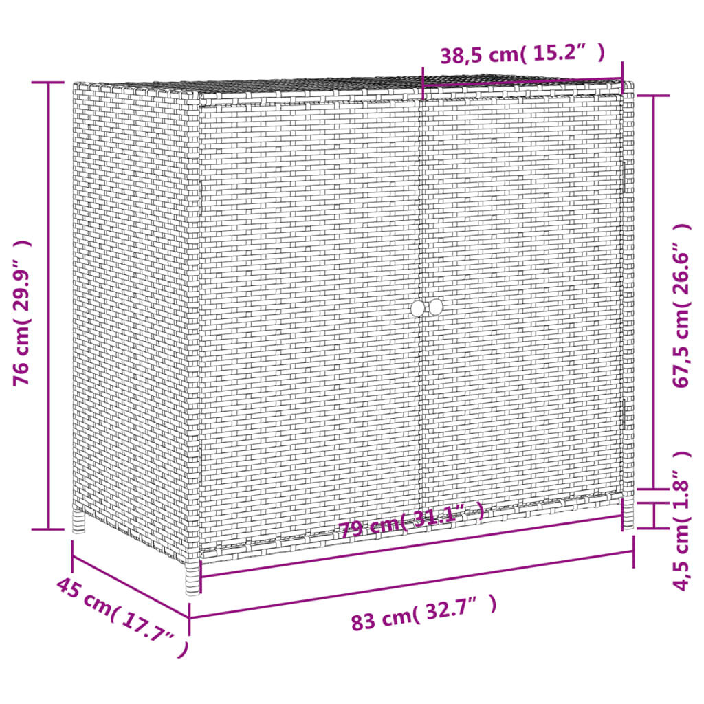 vidaXL Garden Storage Cabinet Grey 83x45x76 cm Poly Rattan