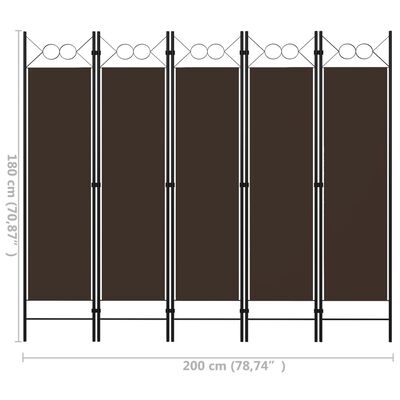 vidaXL 5-Panel Room Divider Brown 200x180 cm, brown vidaXL 5-Panel Room Divider Brown 200x180 cm