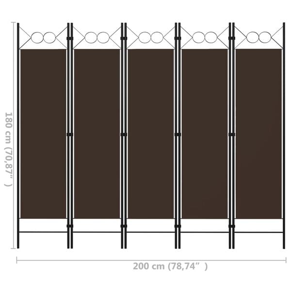 vidaXL 5-Panel Room Divider Brown 200x180 cm