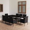 vidaXL 9 Piece Garden Dining Set Poly Rattan Black