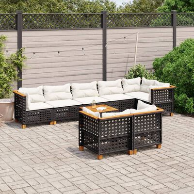 vidaXL 9 Piece Garden Sofa Set with Cushions Black Poly Rattan, black vidaXL 9 Piece Garden Sofa Set with Cushions Black Poly Rattan