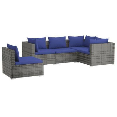 vidaXL 5 Piece Garden Lounge Set with Cushions Poly Rattan Grey