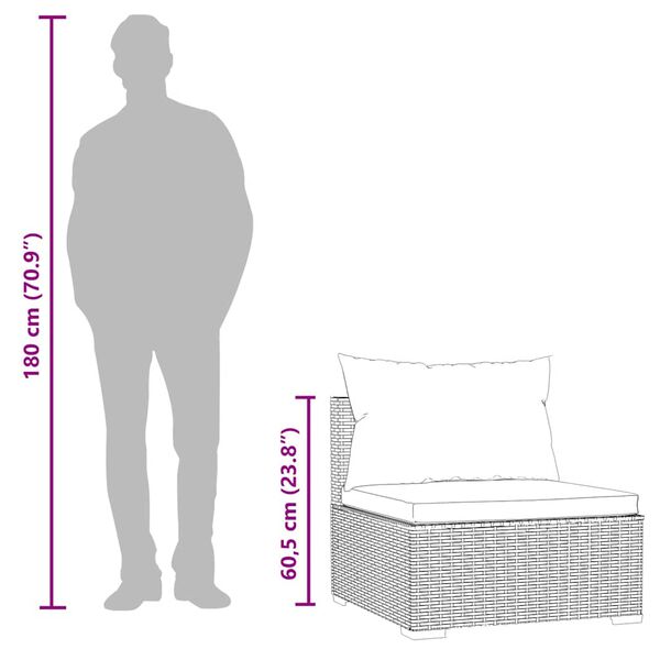 vidaXL Garden Middle Sofa with Cushions Grey Poly Rattan