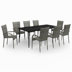 vidaXL 9 Piece Garden Dining Set Grey and Black