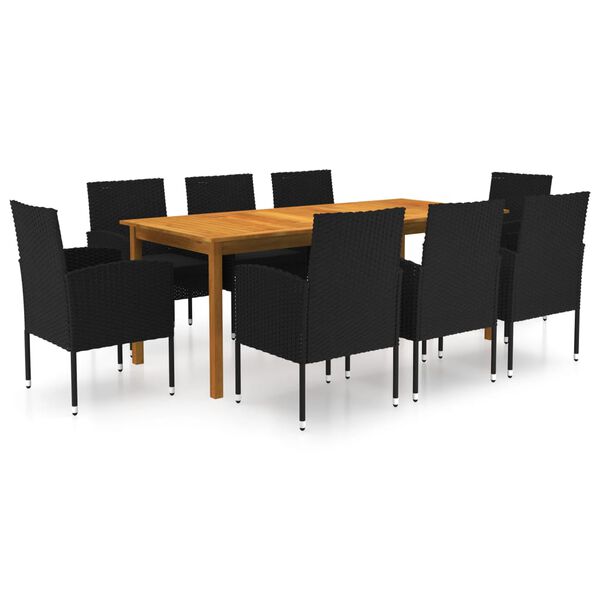 vidaXL 9 Piece Garden Dining Set Black