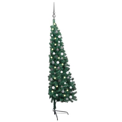 vidaXL Artificial Half Pre-lit Christmas Tree with Ball Set Green 210 cm