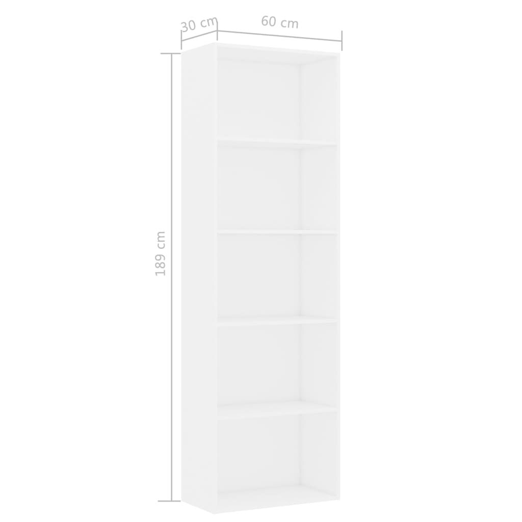 vidaXL 5-Tier Book Cabinet White 60x30x189 cm Engineered Wood