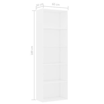 vidaXL 5-Tier Book Cabinet White 60x30x189 cm Engineered Wood, white vidaXL 5-Tier Book Cabinet White 60x30x189 cm Engineered Wood