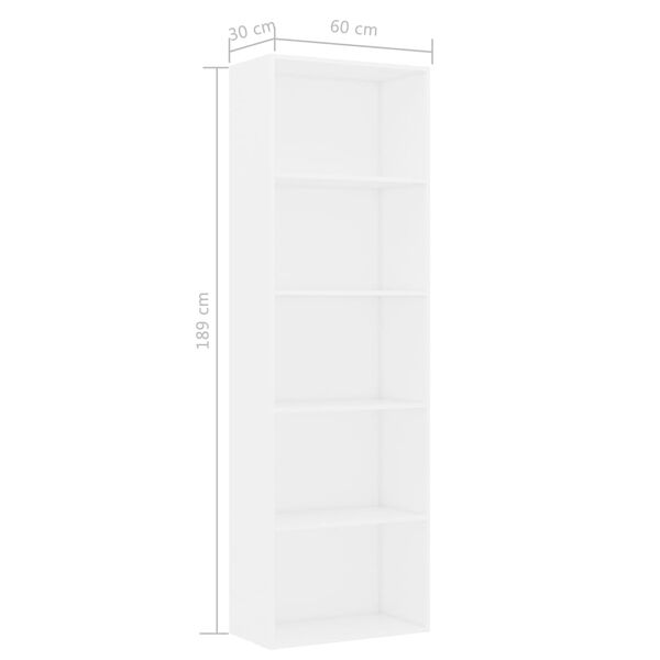 vidaXL 5-Tier Book Cabinet White 60x30x189 cm Engineered Wood