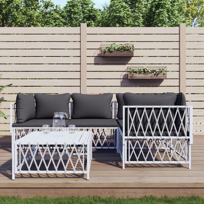 vidaXL 5 Piece Garden Lounge Set with Cushions White Steel, white vidaXL 5 Piece Garden Lounge Set with Cushions White Steel