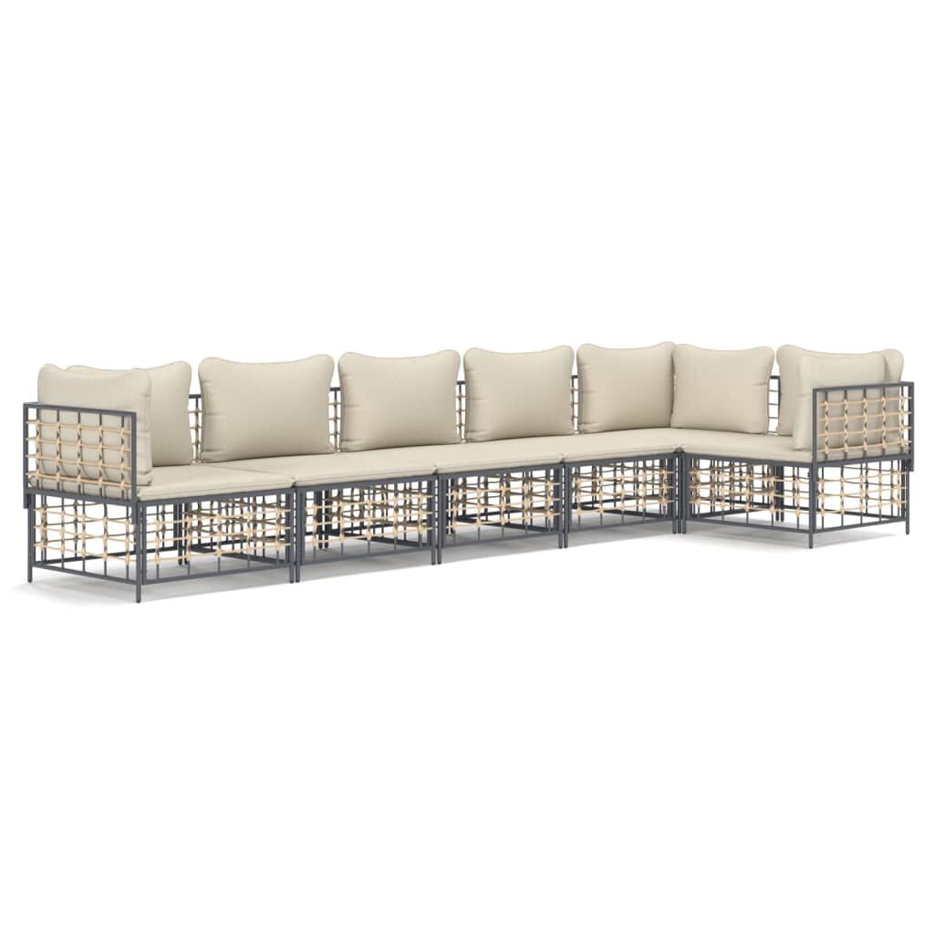 vidaXL 6 Piece Garden Lounge Set with Cushions Anthracite Poly Rattan