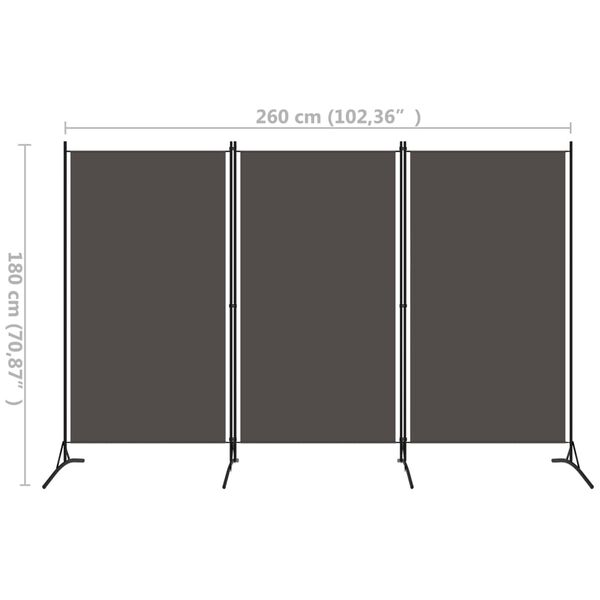 vidaXL 3-Panel Room Divider Anthracite 260x180 cm