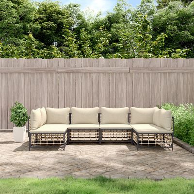 vidaXL 6 Piece Garden Lounge Set with Cushions Anthracite Poly Rattan,  vidaXL 6 Piece Garden Lounge Set with Cushions Anthracite Poly Rattan