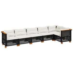 vidaXL 6 Piece Garden Sofa Set with Cushions Black Poly Rattan