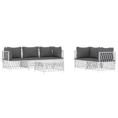 vidaXL 6 Piece Garden Lounge Set with Cushions White Steel, white vidaXL 6 Piece Garden Lounge Set with Cushions White Steel