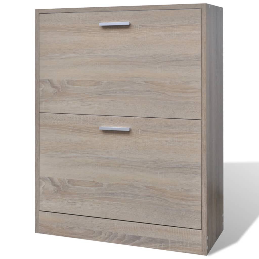 vidaXL Oak Look Wooden Shoe Cabinet with 2 Compartments