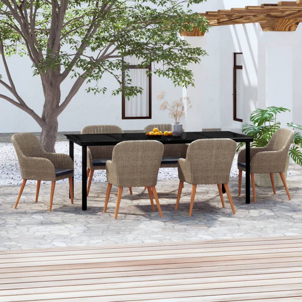 vidaXL 7 Piece Garden Dining Set with Cushions Brown