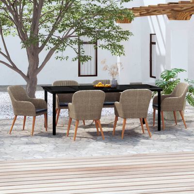 vidaXL 7 Piece Garden Dining Set with Cushions Brown, brown vidaXL 7 Piece Garden Dining Set with Cushions Brown