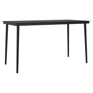 vidaXL Garden Dining Table | Black | Powder-coated steel, Tempered glass | Large