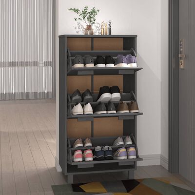 vidaXL Shoe Cabinet HAMAR Dark Grey 59.5x35x117 cm Solid Wood Pine, dark grey vidaXL Shoe Cabinet HAMAR Dark Grey 59.5x35x117 cm Solid Wood Pine