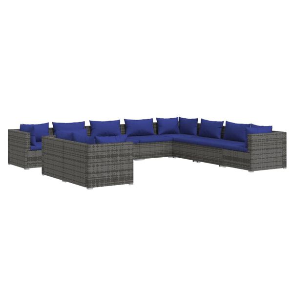 vidaXL 10 Piece Garden Lounge Set with Cushions Grey Poly Rattan