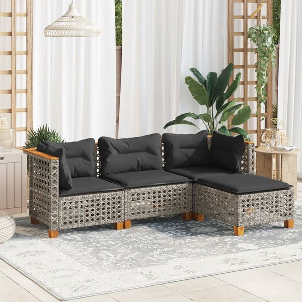 vidaXL 4 Piece Garden Sofa Set with Cushions Grey Poly Rattan