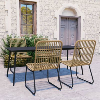 vidaXL 5 Piece Outdoor Dining Set Poly Rattan and Glass, oak and black vidaXL 5 Piece Outdoor Dining Set Poly Rattan and Glass