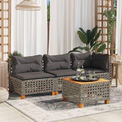 vidaXL Garden Sofa Armless with Cushions Grey Poly Rattan, grey vidaXL Garden Sofa Armless with Cushions Grey Poly Rattan