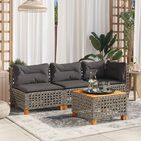 vidaXL Garden Sofa Armless with Cushions Grey Poly Rattan