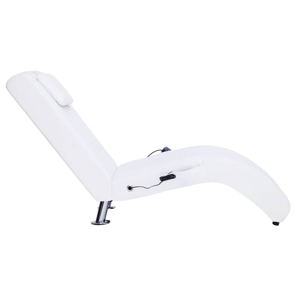 vidaXL Massage Chaise Longue with Pillow White Faux Leather