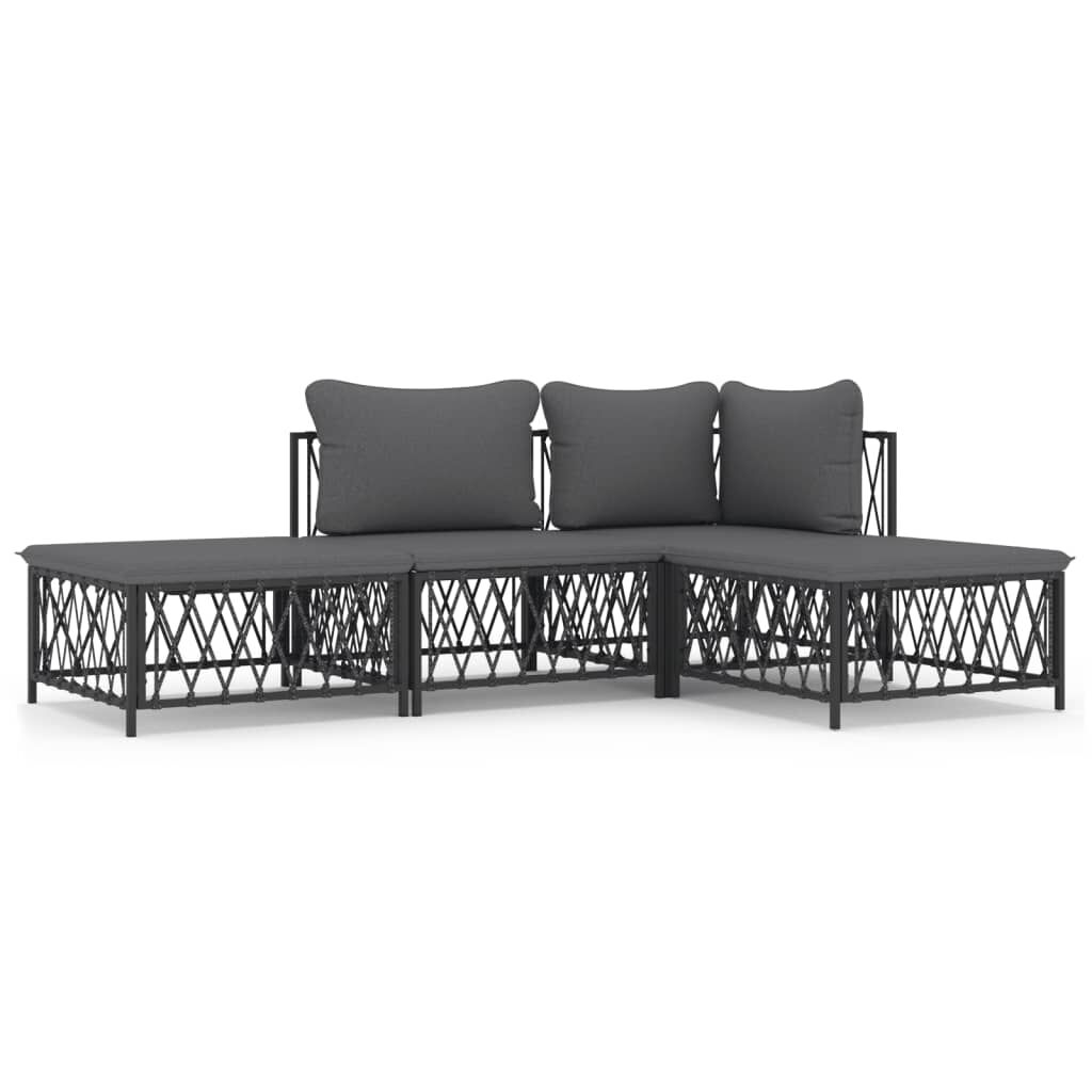 vidaXL 4 Piece Garden Lounge Set with Cushions Anthracite Steel