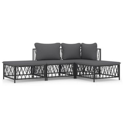 vidaXL 4 Piece Garden Lounge Set with Cushions Anthracite Steel, anthracite vidaXL 4 Piece Garden Lounge Set with Cushions Anthracite Steel