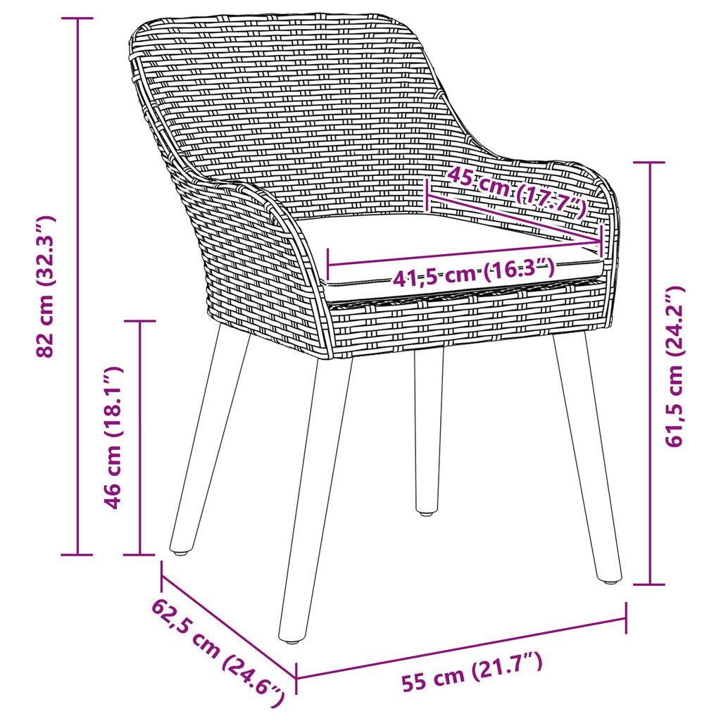 vidaXL Outdoor Chairs with Cushions 2 pcs Poly Rattan Black